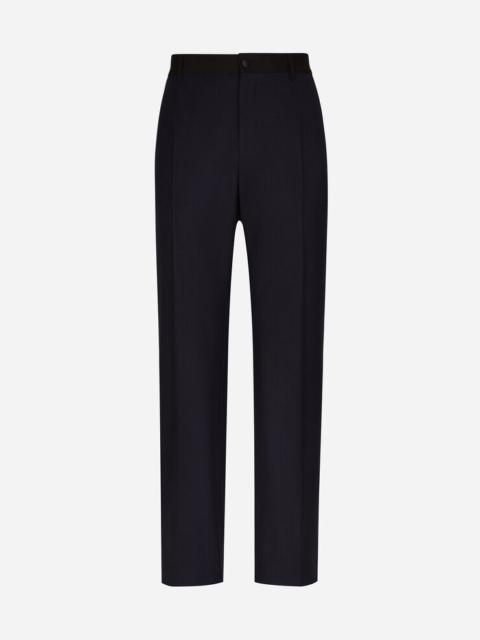 Stretch wool tuxedo pants with straight leg