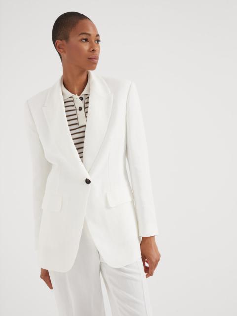 Viscose and linen fluid twill blazer with monili