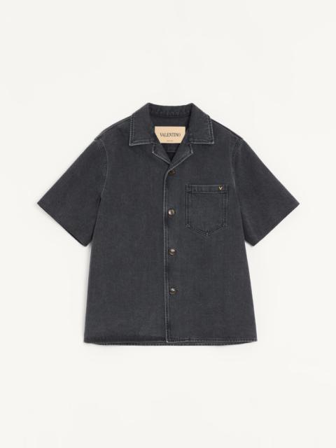 Valentino VALENTINO DENIM BOWLING SHIRT WITH VGOLD