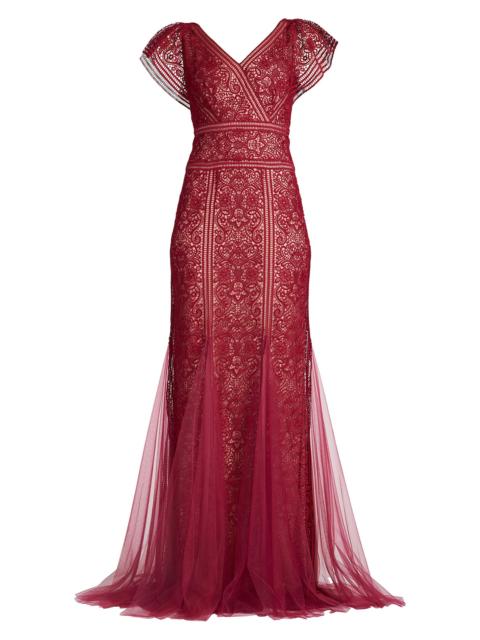 TADASHI SHOJI Women's Embroidered Lace Gown - Midnight Merlot