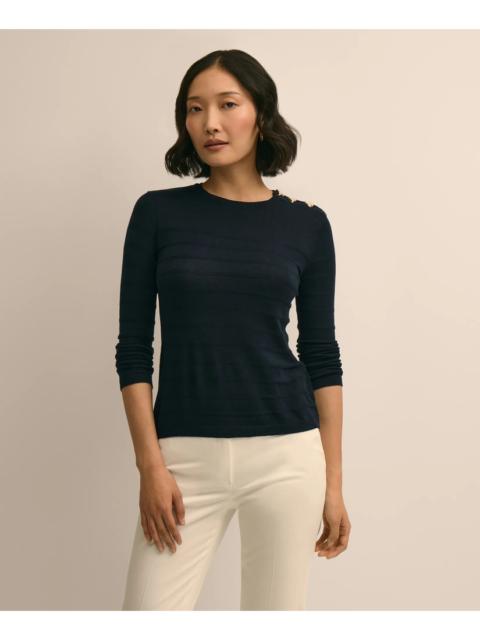 Brooks Brothers Silk-Viscose Shadow Stripe Heart-Button Sweater
