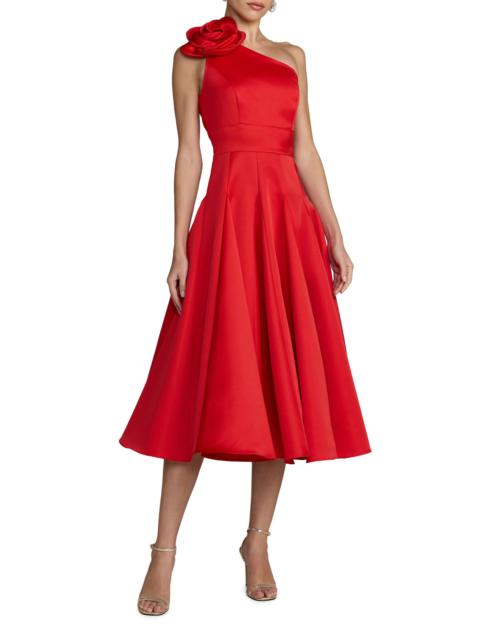 MAC DUGGAL Women's 3D Flower Satin Godet-Skirt Midi Dress - Red