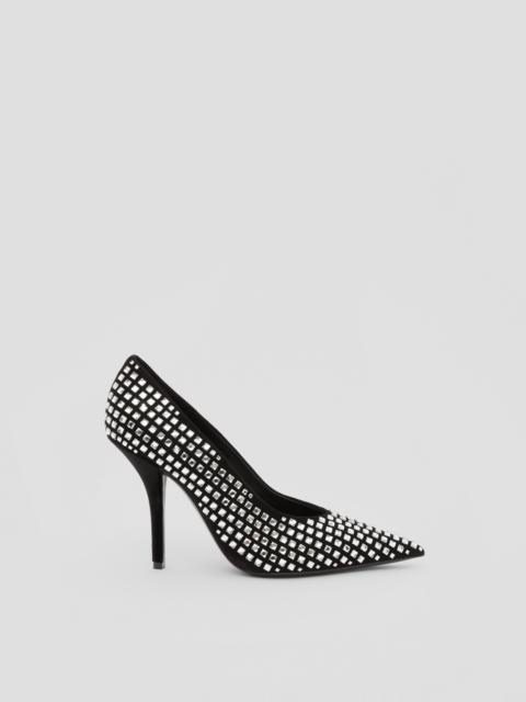 Crystal Detail Leather Point-toe Pumps