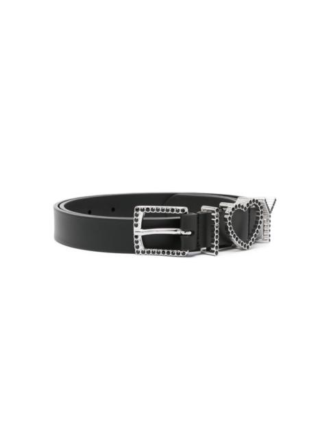 rhinestone-embellished leather belt