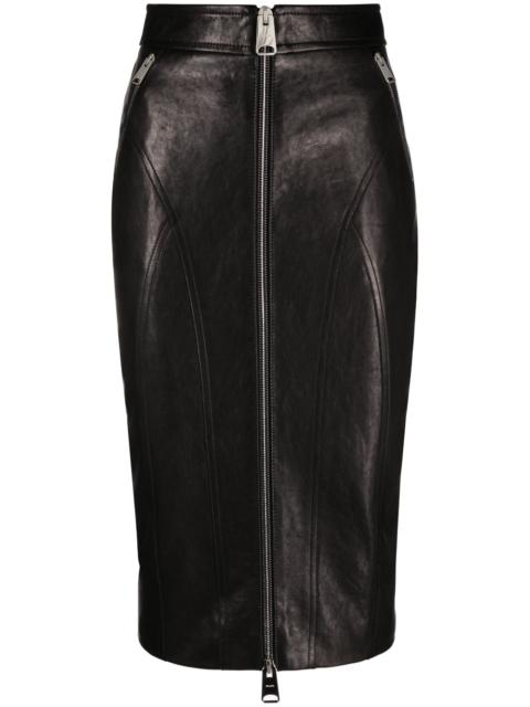 KHAITE Quincy zip-up leather midi skirt