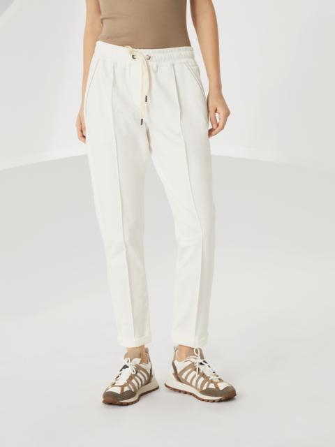 Brunello Cucinelli Stretch cotton lightweight French terry track trousers with monili