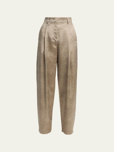 GIORGIO ARMANI Pleated Silk Straight-Leg Trousers