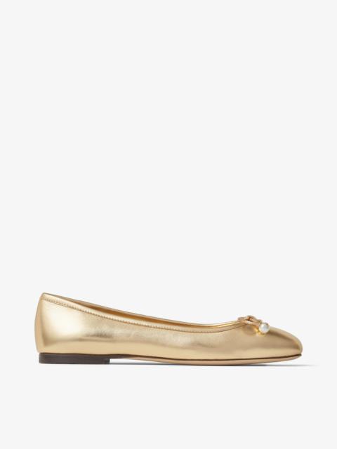 Elme Flat
Gold Metallic Nappa Leather Flats with Pearl Embellishment