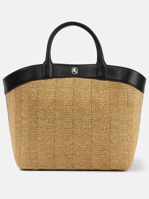 Tondo Large leather-trimmed raffia tote bag