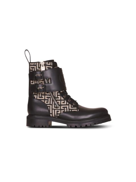 Bicolor smooth and monogram jacquard Phil Ranger ankle boots