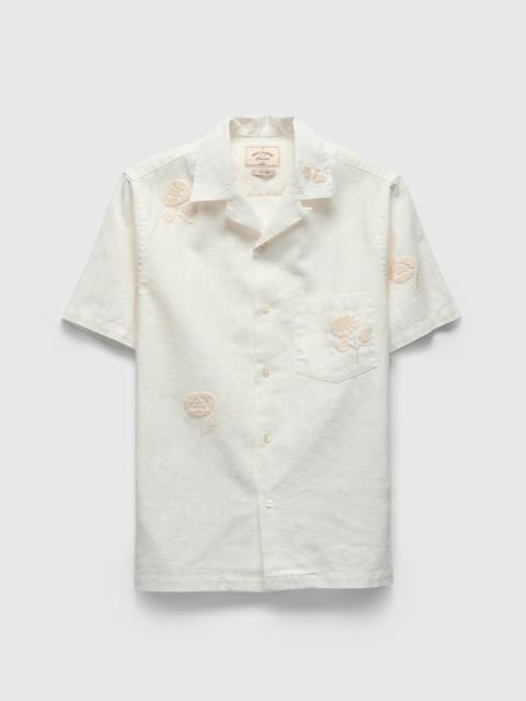 Portuguese Flannel Embroidery Nature Ramie Shirt in Ecru