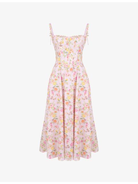House of CB Clarabelle corseted floral-print stretch-woven midi dress
