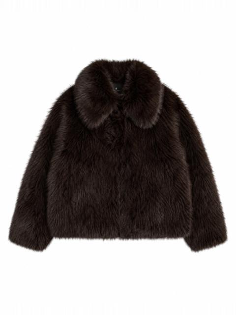 The Kooples BROWN FAUX FUR COAT WITH A ZIPPER