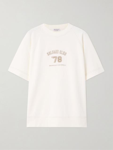 Brunello Cucinelli Embroidered cotton-jersey T-shirt White
