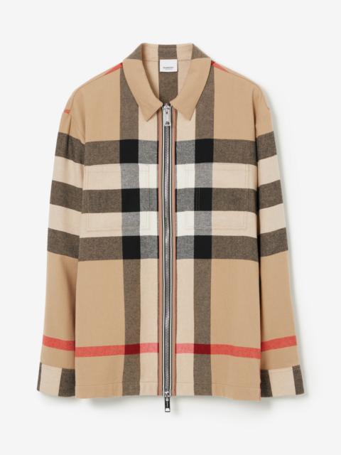 Burberry Check Wool Cotton Zip-front Shirt
