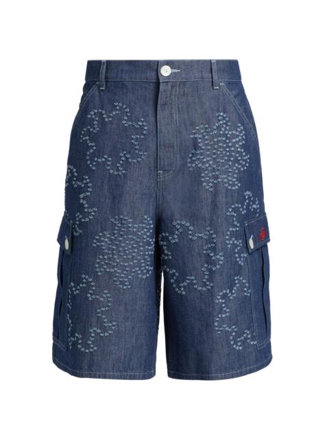 Marni Men's Frayed Denim Low-Rise Wide-Leg Shorts - Orion Blue