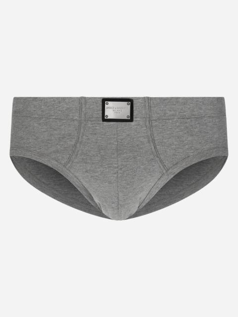 Two-way-stretch cotton mid-rise briefs with logo tag