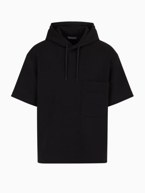 EMPORIO ARMANI Short-sleeved double-jersey hooded sweatshirt with a patch pocket