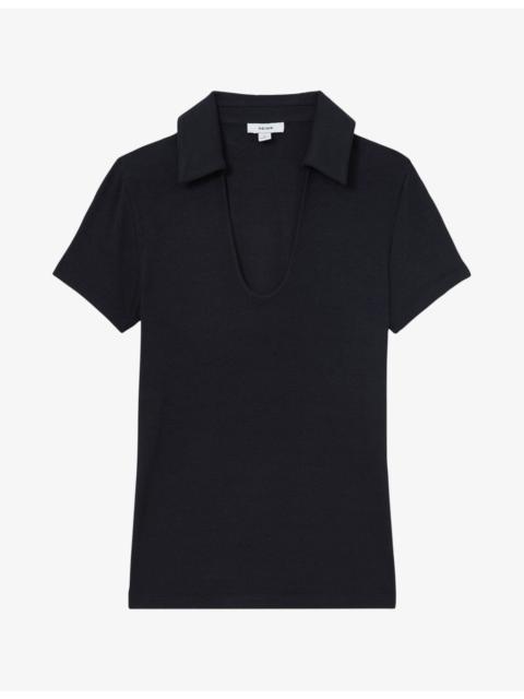 REISS Daria Scoop-Neck Stretch-Jersey Polo