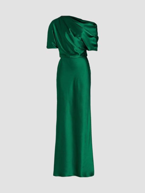 AMSALE Women's Satin One-Shoulder Gown - Emerald