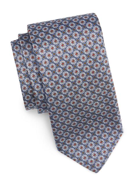 Canali Men's Geometric Woven Silk Tie - Light Blue