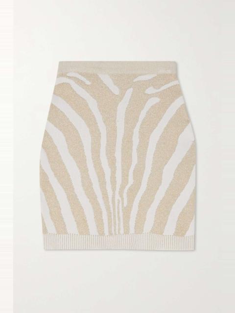 BALMAIN - High Waist Zebra Print Knit Short Skirt