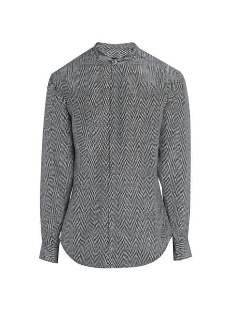 GIORGIO ARMANI Men's Wavy Chevron-Print Silk-Cotton Shirt - Black