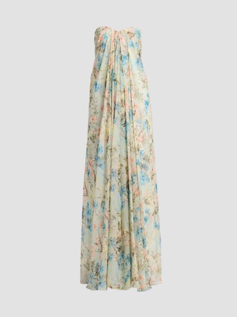 Alexander McQueen Women's Goddess Floral Draped Bustier Strapless Silk Maxi Dress - Pistacchio Pink