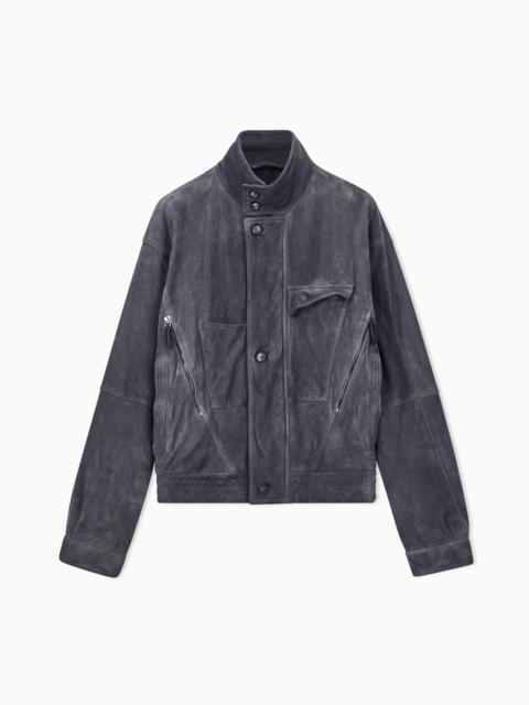 GIORGIO ARMANI OVERSIZED FIT BLOUSON JACKET IN LEATHER WITH PADDING