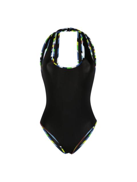 Iride-print cut-out swimsuit