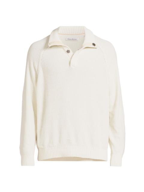 Tommy Bahama Men's Shoreline Chenille Snap Mock - Warm Mist