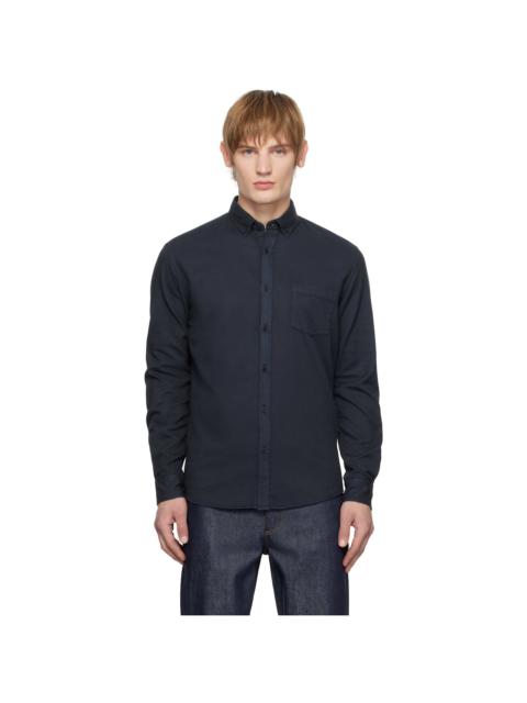 Sunspel Navy Button Down Flannel Shirt