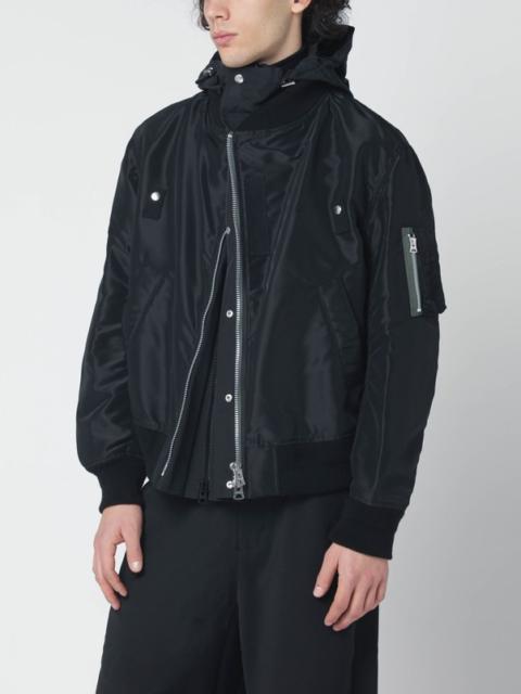 sacai Black nylon jacket with double zip