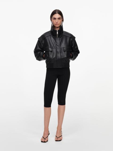 self-portrait Black Faux Leather Bomber Jacket