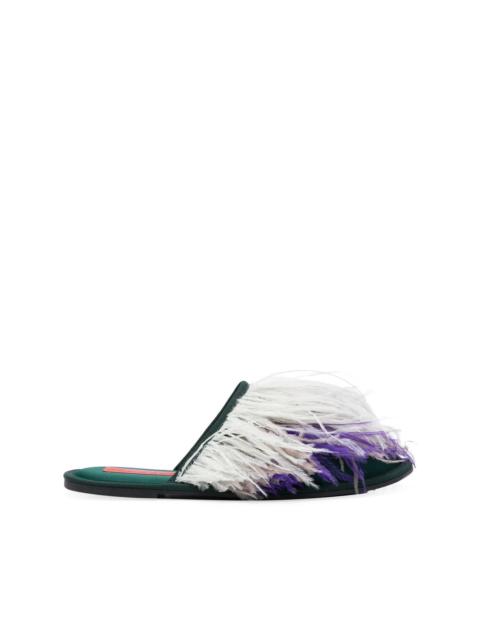feather-detail slippers
