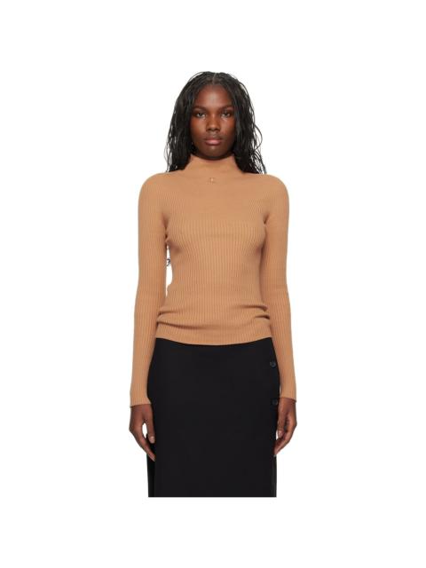 Beige Solar Light Rib Mockneck Sweater