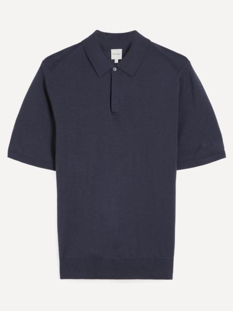 Paul Smith Blue Short-Sleeve Merino Wool Knitted Polo