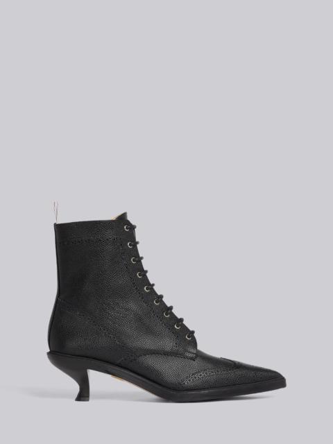 Thom Browne Black Pebble Grain Leather 50mm Curved Heel Lace-Up Wingtip Ankle Bootie