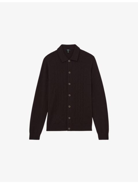 REISS Gideon Collared V-Stitch Wool Cardigan