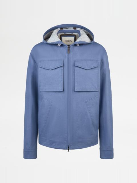 Tod's JACKET IN LINEN WITH HOOD - BLUE