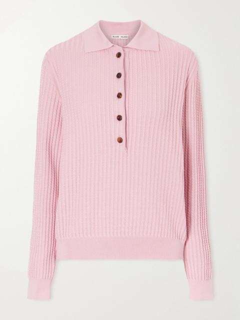 BLAZÉ MILANO Alegria Cable-knit Silk And Cotton-blend Polo Sweater