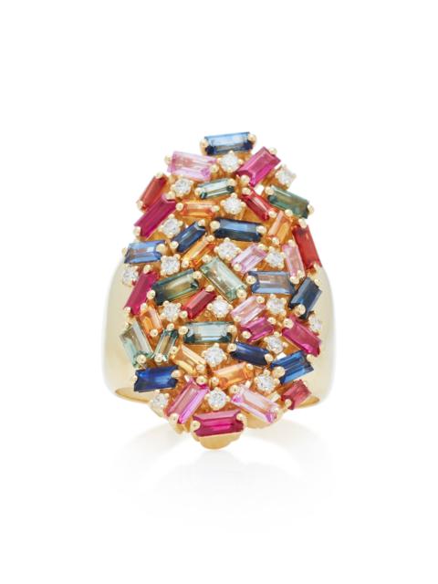 SUZANNE KALAN Rainbow 18K Yellow-Gold and Sapphire Cocktail Ring multi