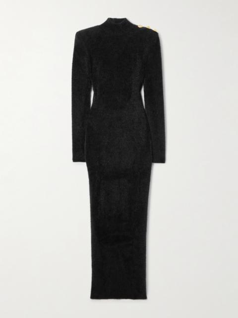 Balmain Button-embellished Open-back Brushed Knitted Midi Dress