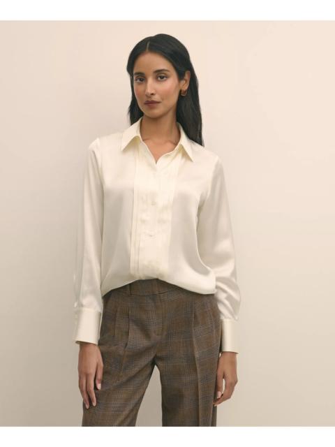 Brooks Brothers Silk Charmeuse Pintucked Blouse