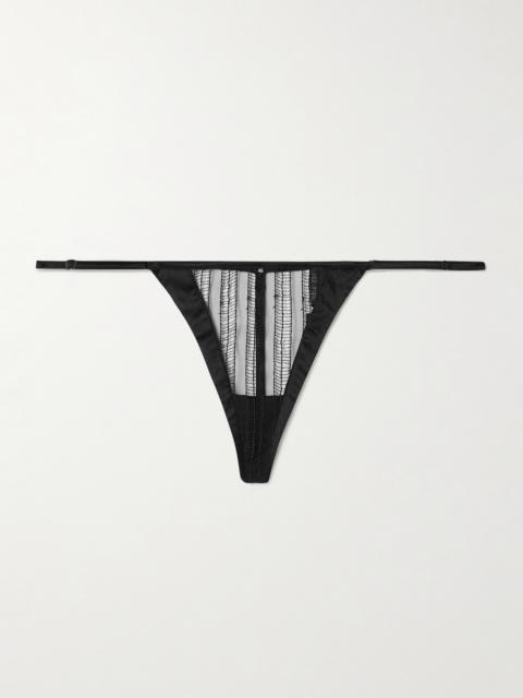 KIKI DE MONTPARNASSE Margot Silk-blend Satin-trimmed Embroidered Tulle Thong