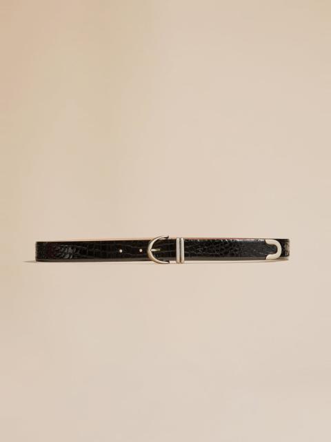KHAITE The Bambi Belt in Black Croc-Embossed Leather with Silver