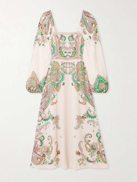 Etro Lace-trimmed printed crepe de chine midi dress White