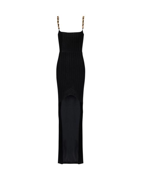 Balmain Striped velvet long dress