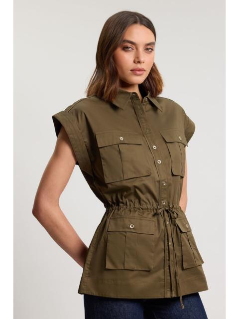 KAREN MILLEN Cotton Sateen With Lace Trim Pocket Detail Jacket
