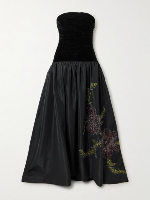 CLIO PEPPIATT Eden Strapless Embellished Gathered Velvet And Taffeta Gown